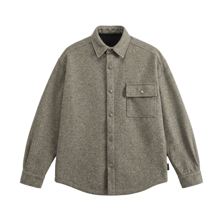 Men's Wool Blend Overshirt in Shirt Jacket Style with Snap Button Front and Flap Pocket Mune Fashion