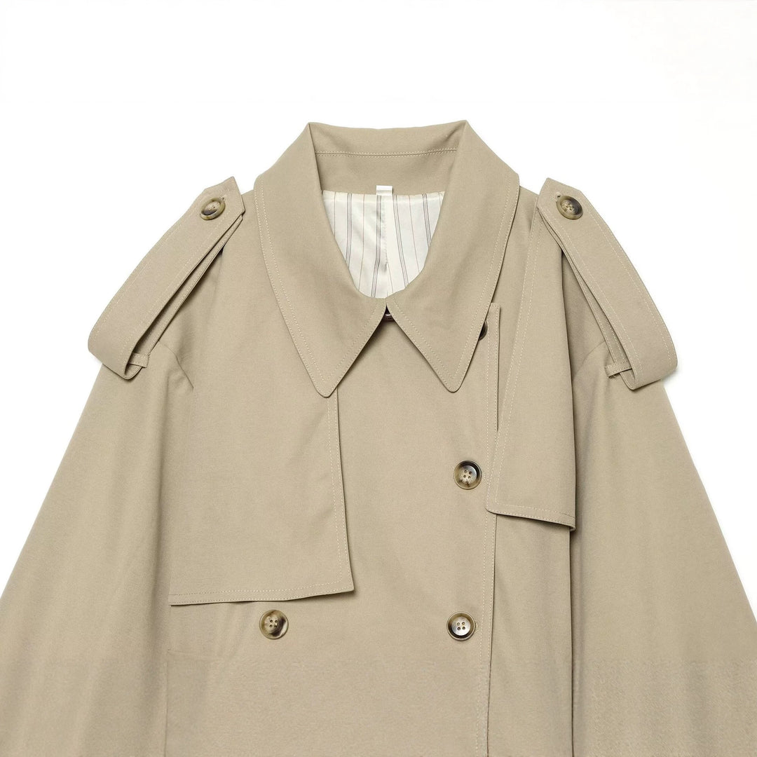 Women's Short Trench Cape with Fitted Tie Belt Mune Fashion