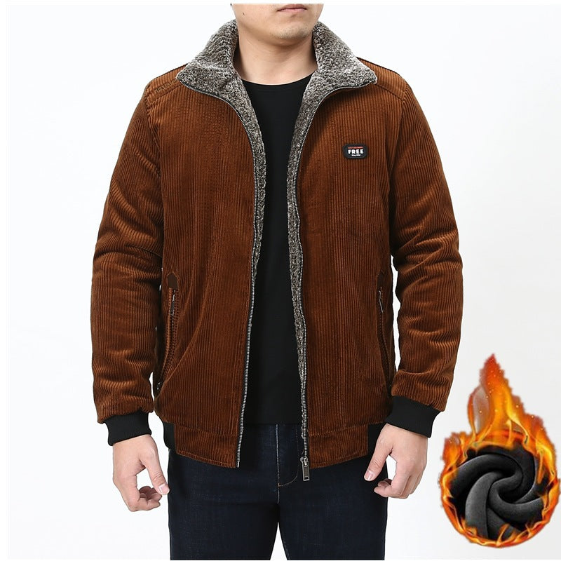 Men's cord jacket with warming Sherpa lining, stand-up collar, and zipper Mune Fashion