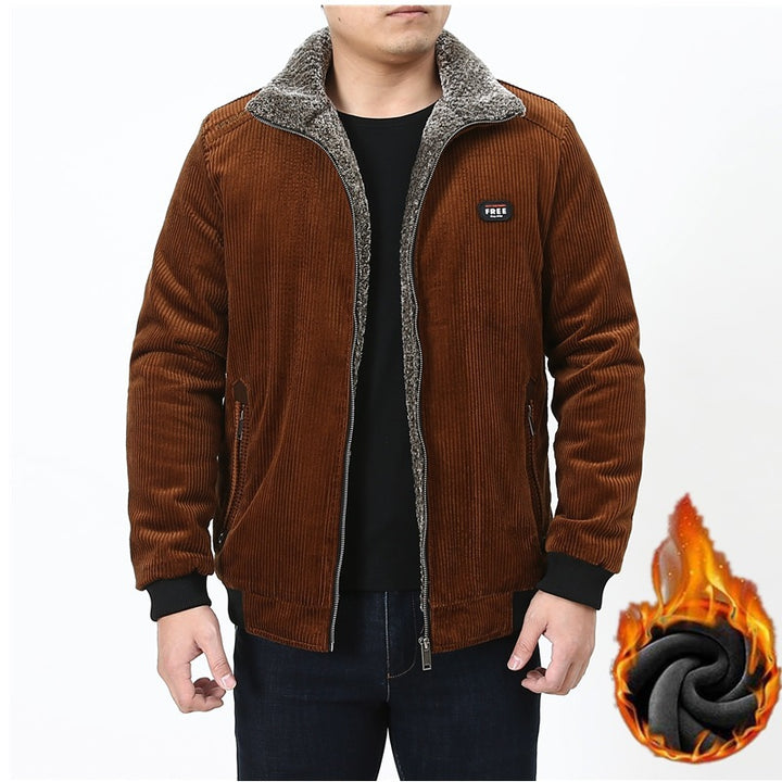 Men's cord jacket with warming Sherpa lining, stand-up collar, and zipper Mune Fashion