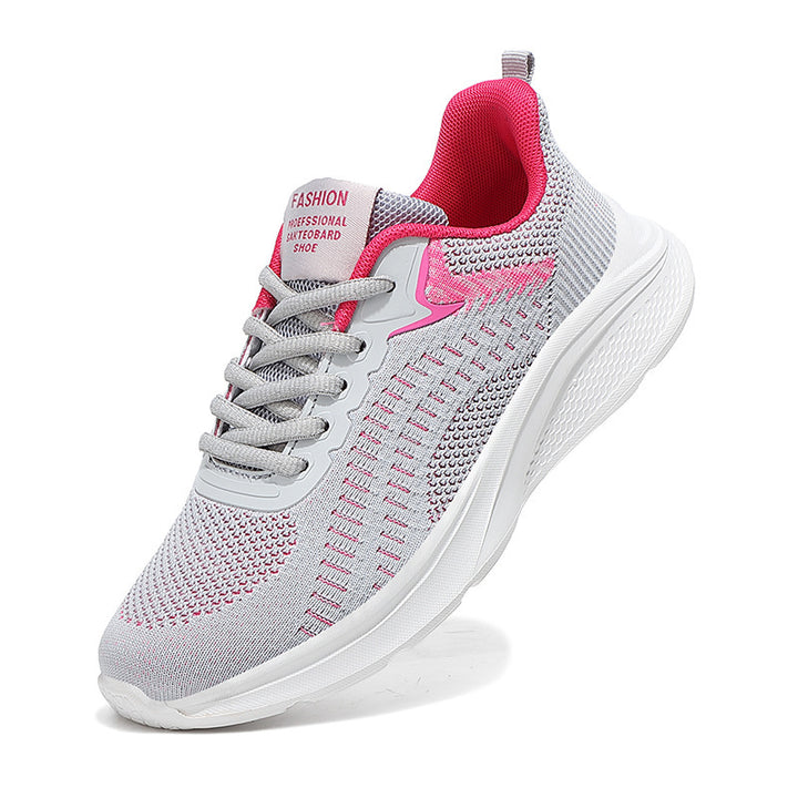 Women's seamless knit walking shoe with breathable mesh upper, ergonomic wave cushioning, and reinforced heel tab Mune Fashion