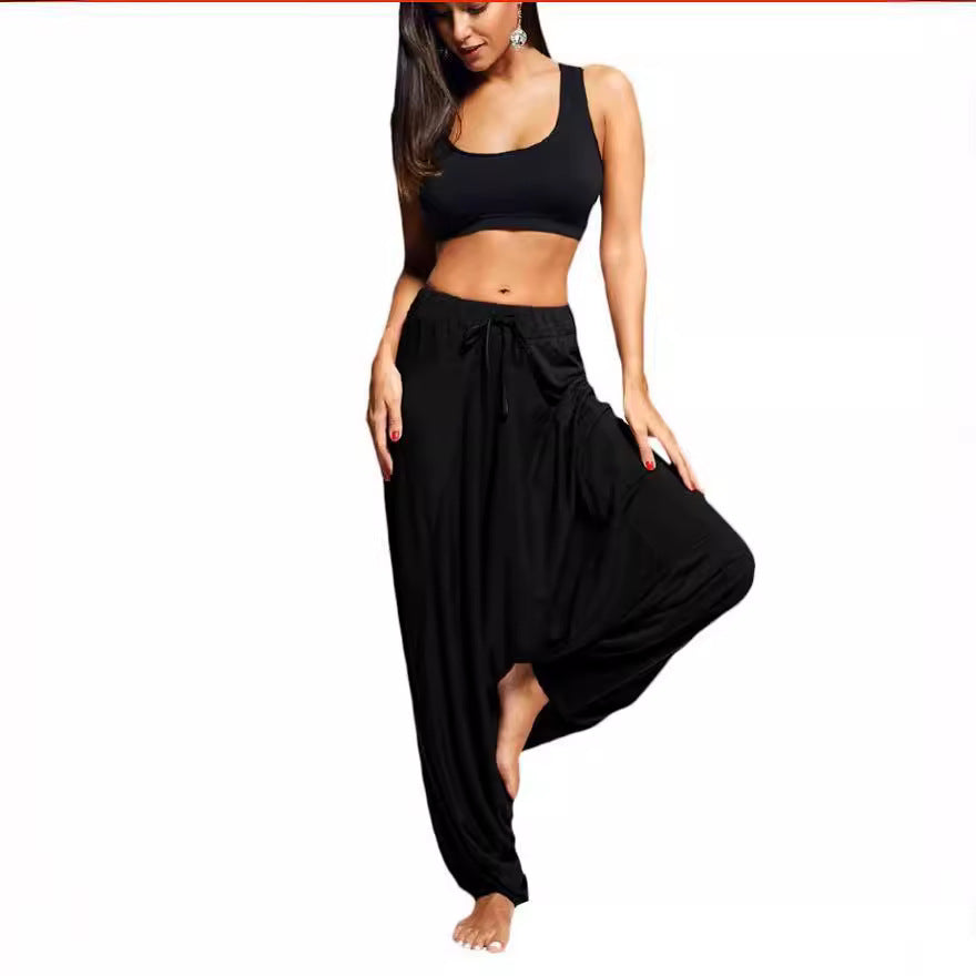 Women wide harem pants made of viscose jersey with elastic waistband and drawstring Mune Fashion