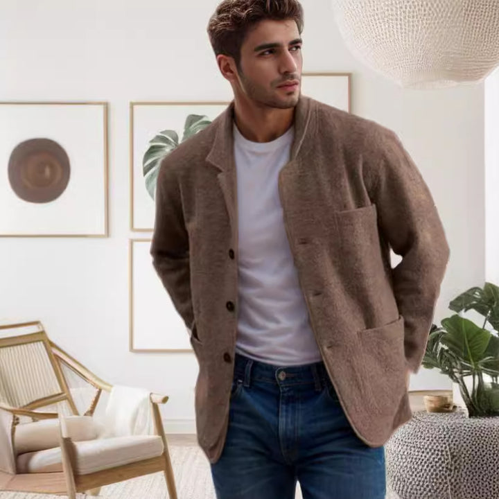 Men's blazer-style cardigan with shirt collar and patch pockets Mune Fashion