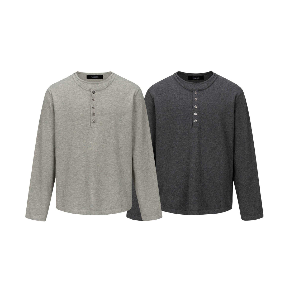 Unisex Minimalist Henley Long Sleeve Shirt made of Thermal Jersey with Button Placket Mune Fashion