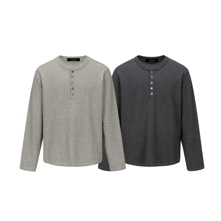 Unisex Minimalist Henley Long Sleeve Shirt made of Thermal Jersey with Button Placket Mune Fashion
