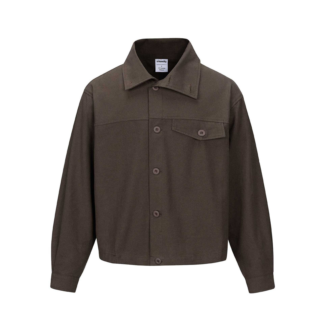 Unisex Short Cut Boxy Shirt Jacket with Continuous Button Placket and Flap Pocket Mune Fashion