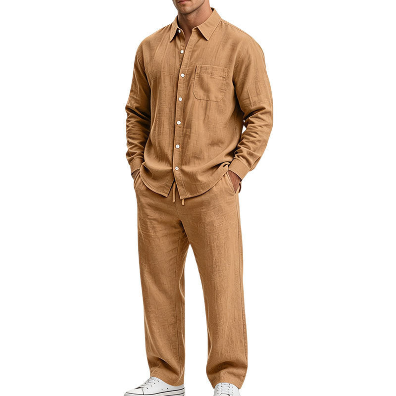 Men's Relaxed Two-Piece Lounge Set made of Structured Jersey with Shirt Collar Mune Fashion