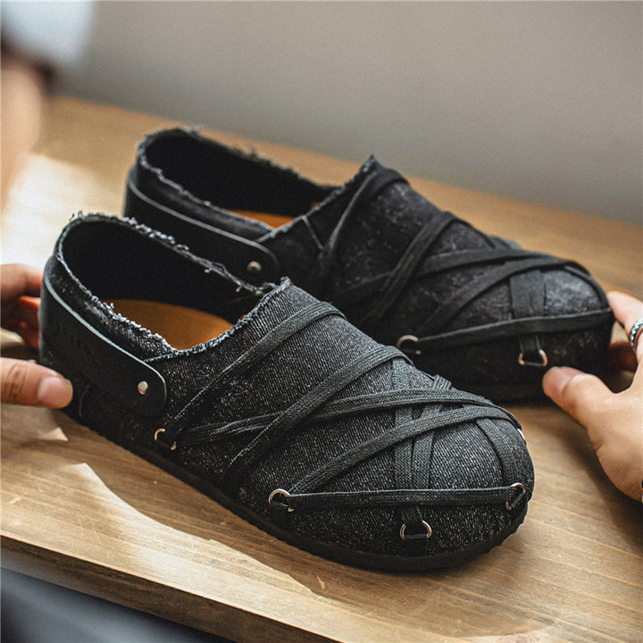 Men's casual slippers in denim look with elastic straps, adjustable heel strap and profiled rubber sole Mune Fashion