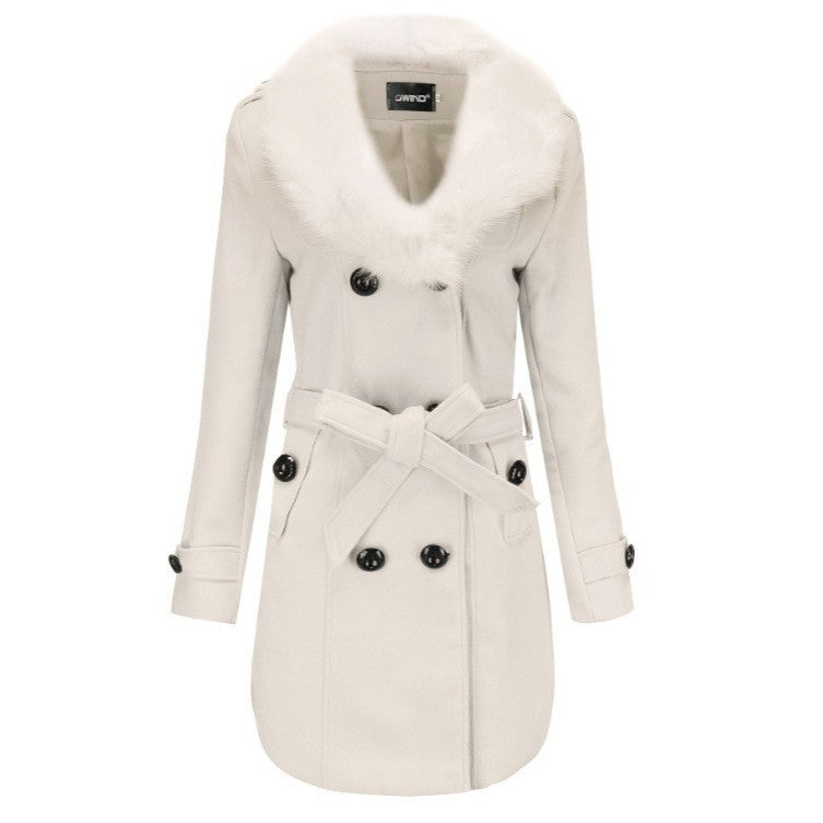 Women Tailored Short Coat with Removable Faux Fur Collar and Tie Belt Mune Fashion