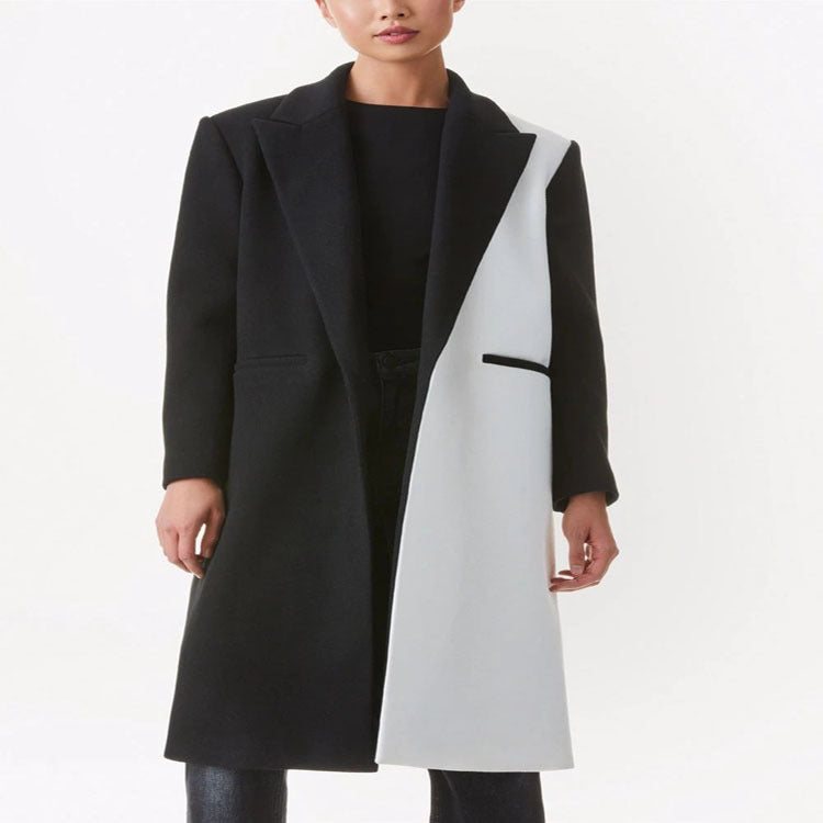 Women's Tailored Midi Long Coat in Clean Tailoring with Contrasted Lining and Shawl Collar Mune Fashion