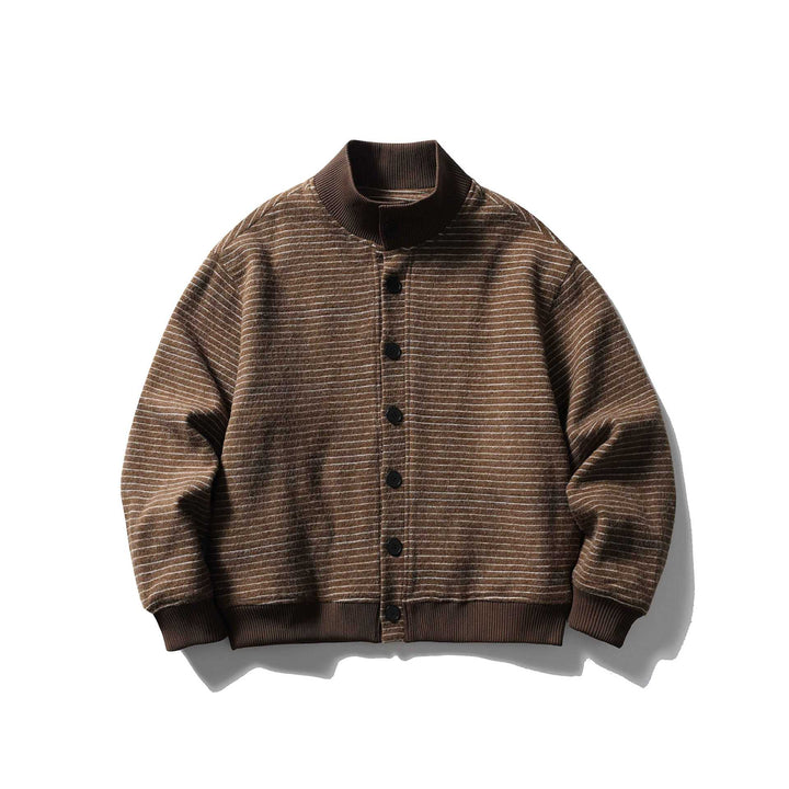 Men's Striped Blouson in Boxy Cut with Ribbed Collar and Button Front Mune Fashion