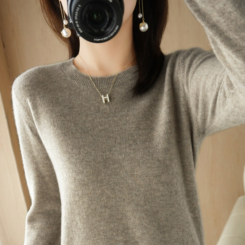 Women's Soft Fine Knit Crew Neck Sweater with Extra Wide Cuffs and Boxy Silhouette Mune Fashion