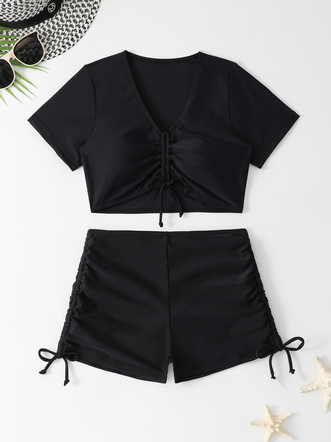 Women's swim top with trendy lacing design and high-waisted shorts Mune Fashion