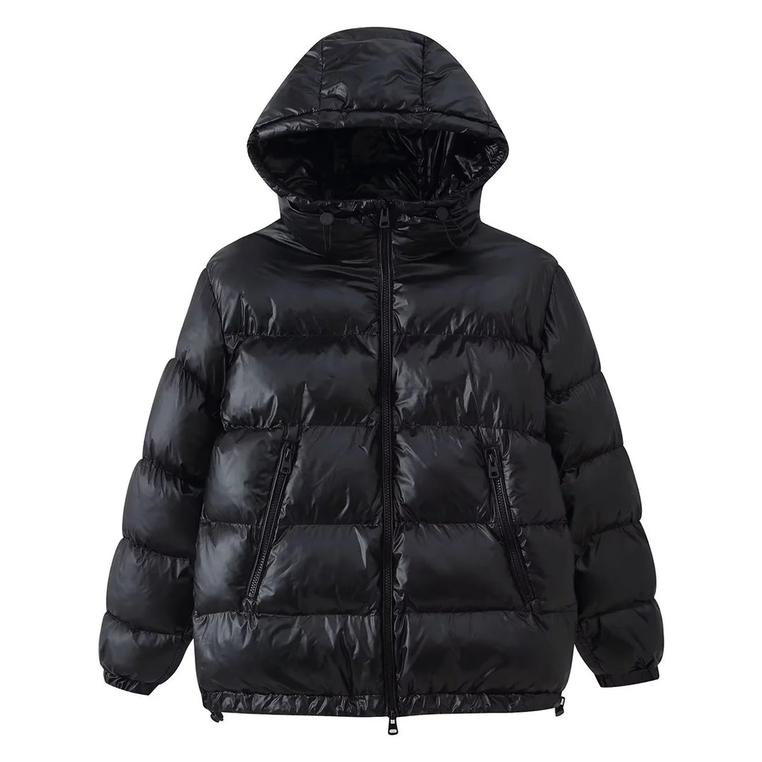 Women's padded hooded jacket in down look with drawstring hem and zip pockets Mune Fashion