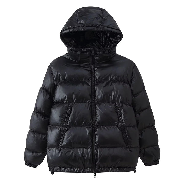 Women's padded hooded jacket in down look with drawstring hem and zip pockets Mune Fashion
