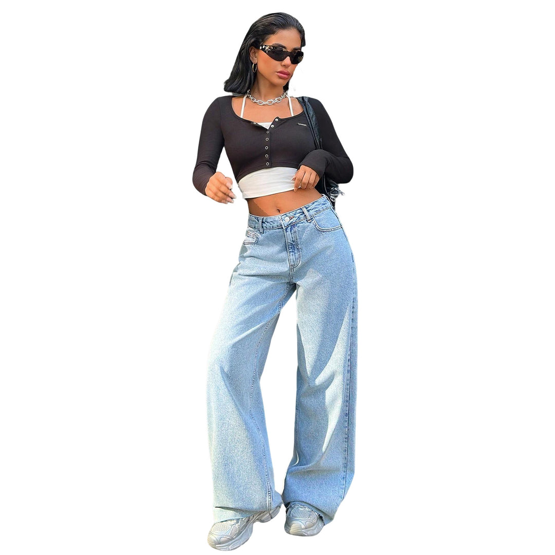 Women High-Waist Oversized Jeans with Wide Leg and Side Wedge Slits Mune Fashion