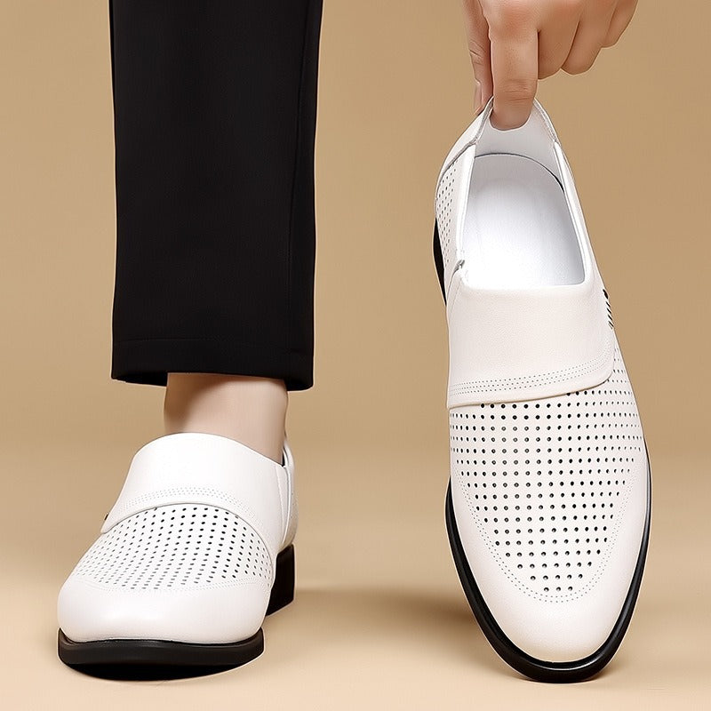 Men's Elegant Slip-On Business Half Shoe with Pointed Toe Cap and Subtle Perforation Mune Fashion