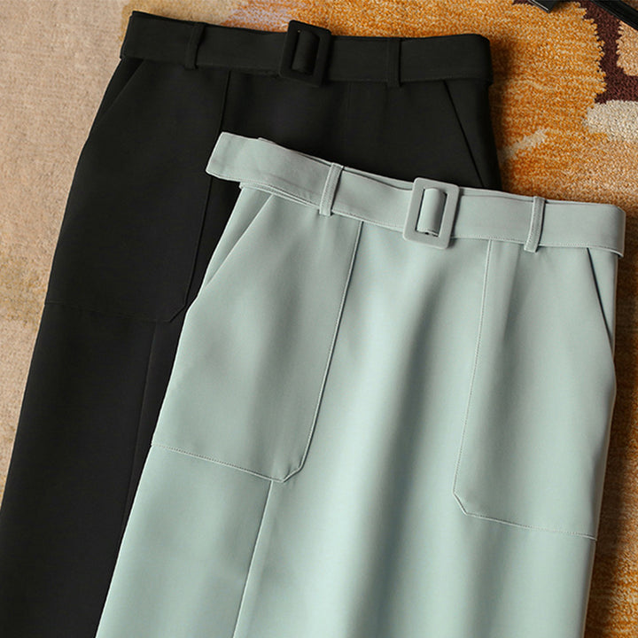 Women Elegant High-Waist Pencil Skirt with Belt Mune Fashion
