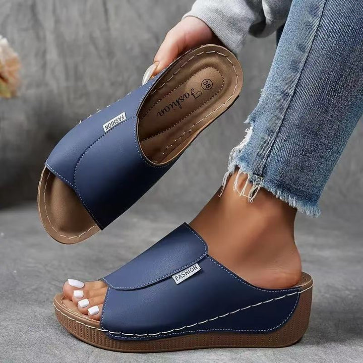 Ladies nan anatomically shaped slip-on sandal with ergonomic wedge sole and stitched edge seam Mune Fashion