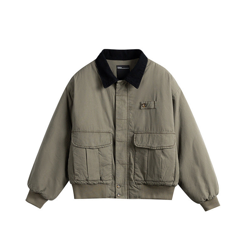 Men's short-cut utility blouson jacket with cord collar and patch pockets Mune Fashion