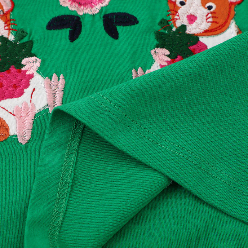 Girl Long Sleeve Dress with Colorful Animal and Flower Embroidery Mune Fashion