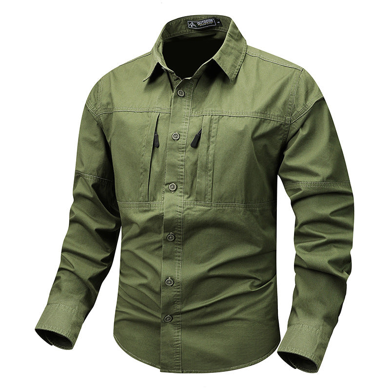 Men's rugged utility shirt with hidden zip pockets, reinforced seams, and classic spread collar Mune Fashion