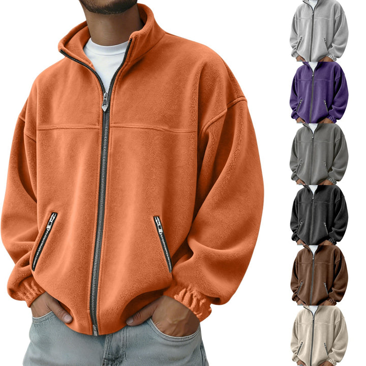 Men's Oversize Fleece Jacket with Stand-Up Collar, Full-Length Zipper and Zip Pockets EB