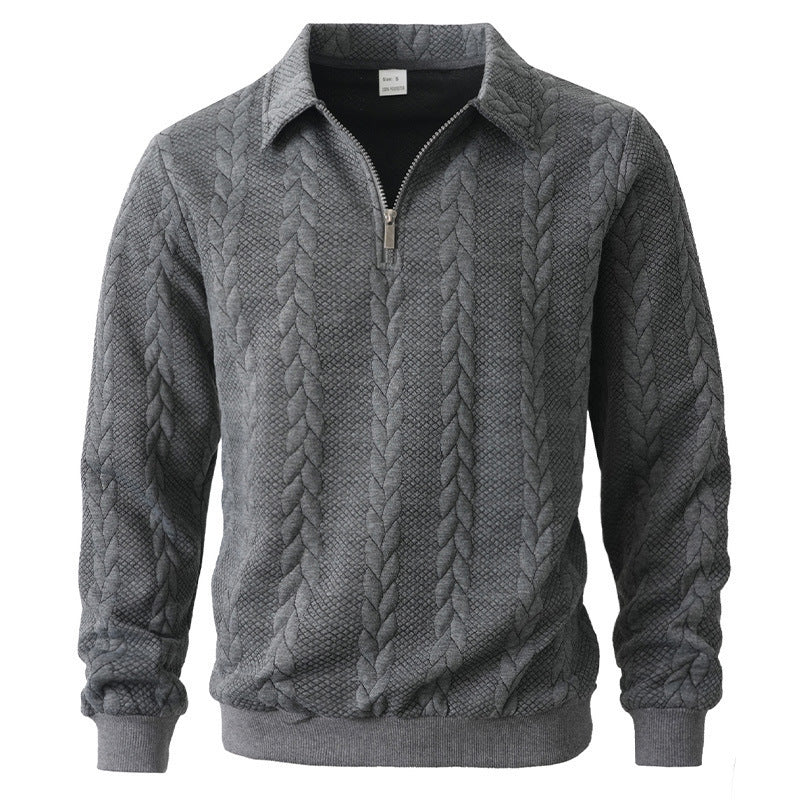 Men's fine structured cable knit sweater with short zipper and Kent collar Mune Fashion