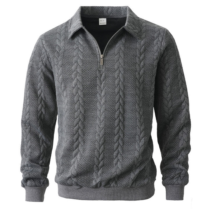 Men's fine structured cable knit sweater with short zipper and Kent collar Mune Fashion