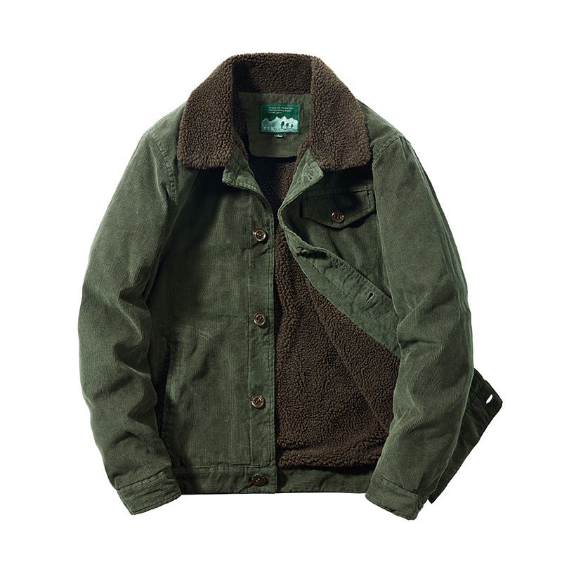 Men's cord jacket with warming Sherpa inner side and teddy collar in worker blouson style Mune Fashion