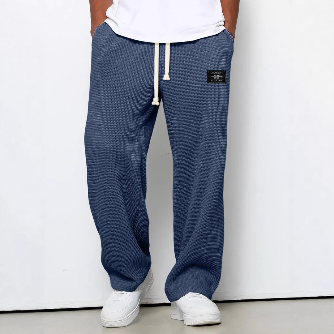 Men's casual waffle knit lounge pants with drawstring and straight cut Mune Fashion