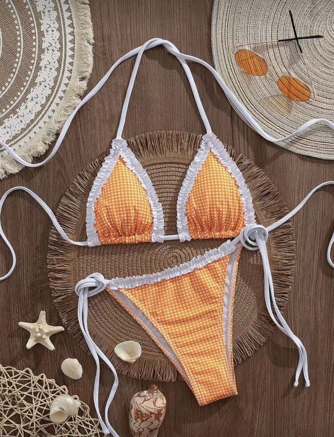 Women's bikini set with playful checked pattern and charming ruffle details Mune Fashion