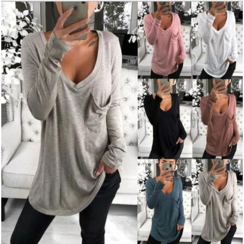 Women's Casual Oversize Tunic with V-Neck, Chest Pocket and Extended Hem Mune Fashion