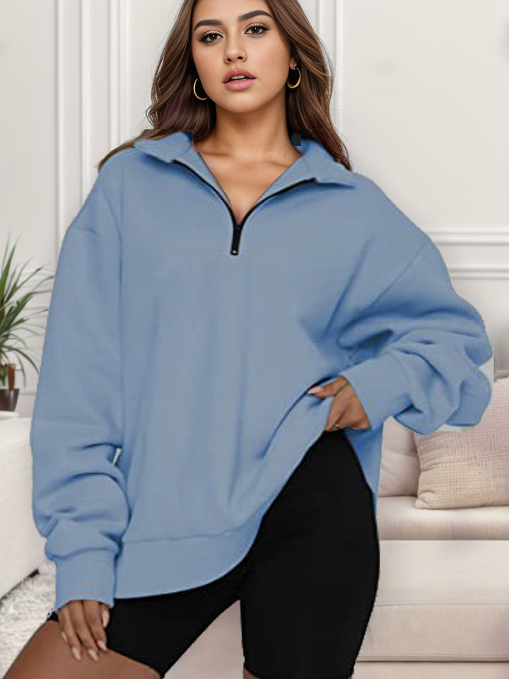 Women's oversized sweatshirt with half-zip and stand-up collar Mune Fashion