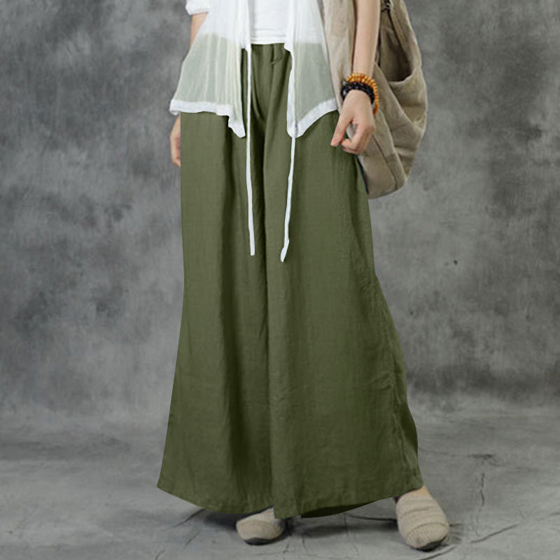 Women's wide linen pants with high waist and drawstring Mune Fashion