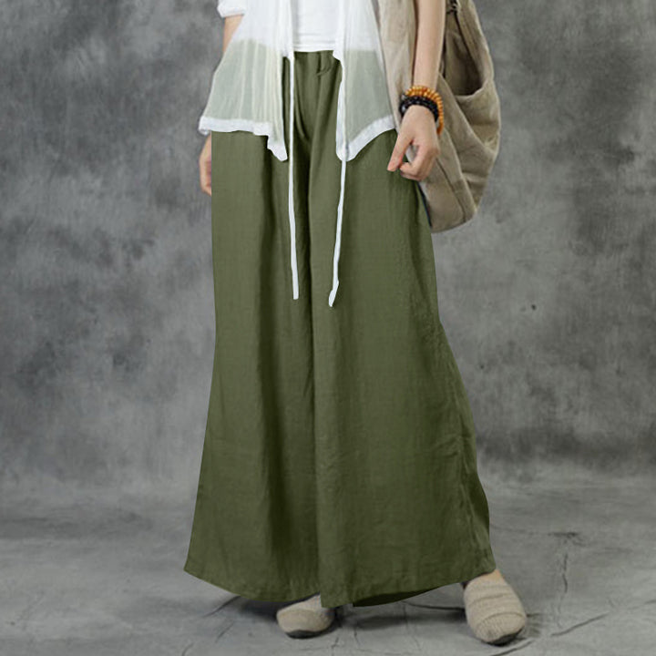 Women's wide linen pants with high waist and drawstring Mune Fashion