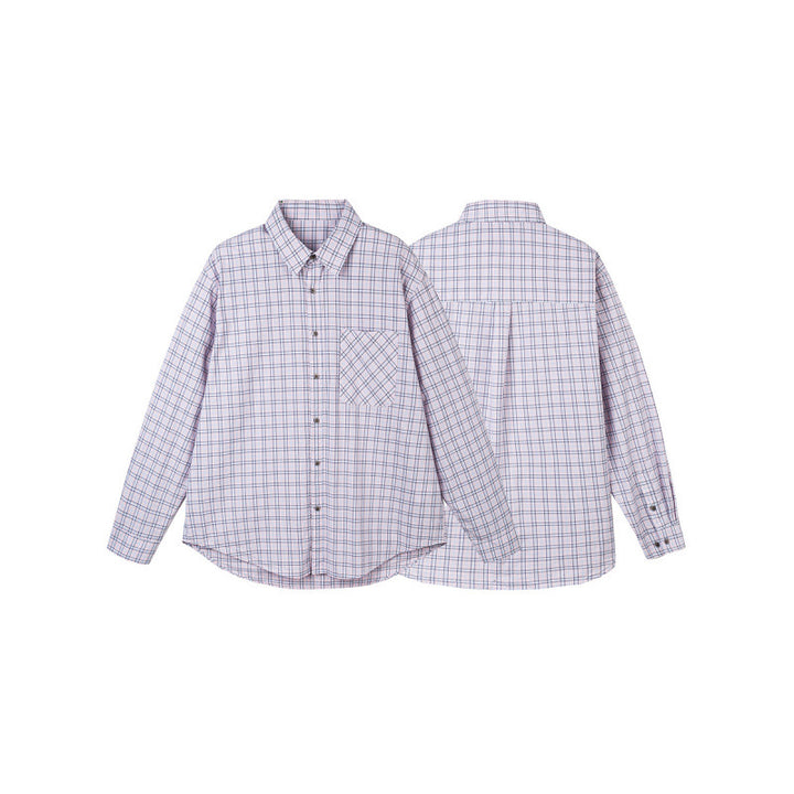 Women Checked Oversize Shirt with Asymmetrical Chest Pocket and Rounded Hem Mune Fashion