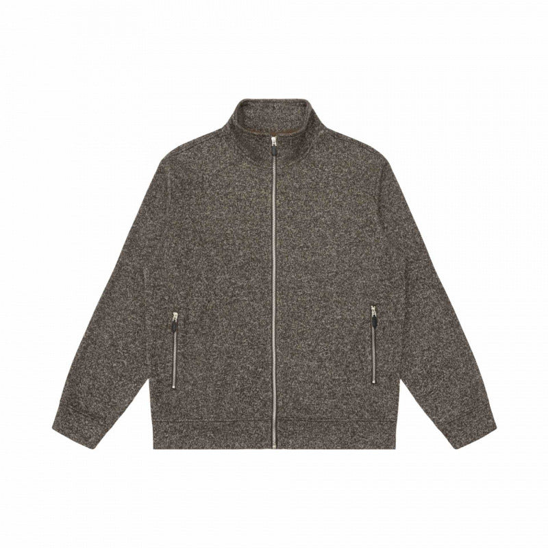Unisex Melange Fleece Zip Jacket with Stand-up Collar and Zipper Pockets Mune Fashion