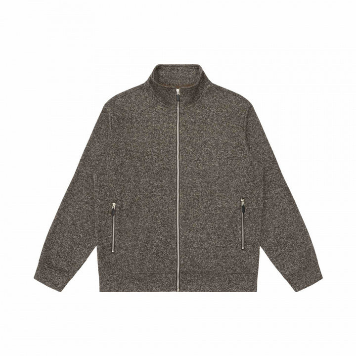 Unisex Melange Fleece Zip Jacket with Stand-up Collar and Zipper Pockets Mune Fashion