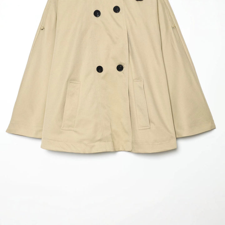 Ladies Short Trench Cape with Stand-up Collar, Shoulder Epaulettes and Double Button Placket Mune Fashion
