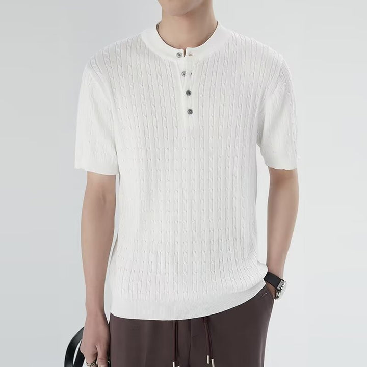Men's Short Sleeve Knitted Shirt with Button Placket Mune Fashion