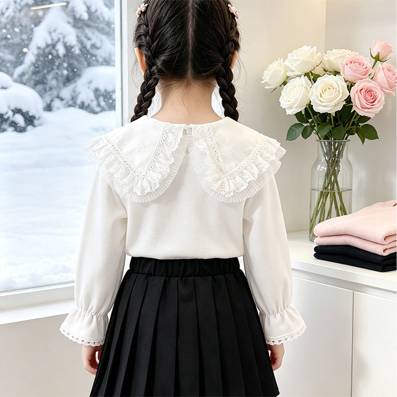 Girl's blouse with romantic ruffled hem and fine embroidery Mune Fashion