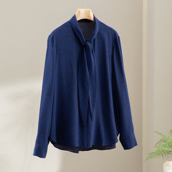 Women's Elegant Bow Collar Blouse with Jacquard Texture and Loose Fit Mune Fashion