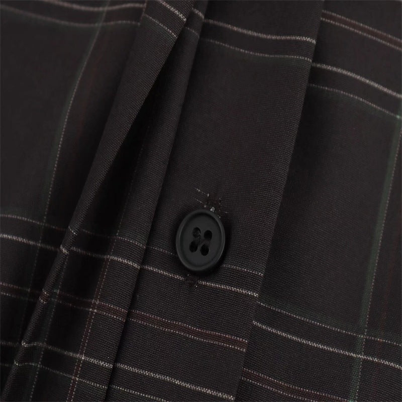 Women's Cropped Boxy Shirt Jacket in Checkered Pattern with Concealed Button Placket Mune Fashion