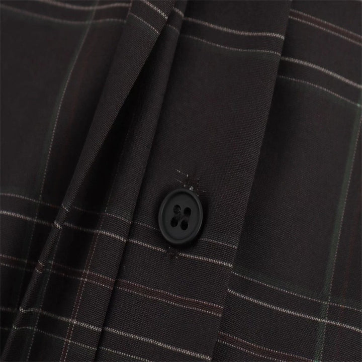 Women's Cropped Boxy Shirt Jacket in Checkered Pattern with Concealed Button Placket Mune Fashion