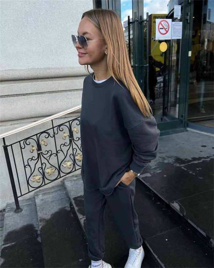 Women's Oversized Loungewear Set with Extended Round Neck Sweater and Elastic Cuff Jogging Pants Mune Fashion