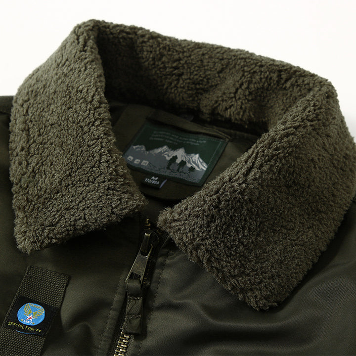 Men's bomber jacket with lambskin collar and utility pockets Mune Fashion
