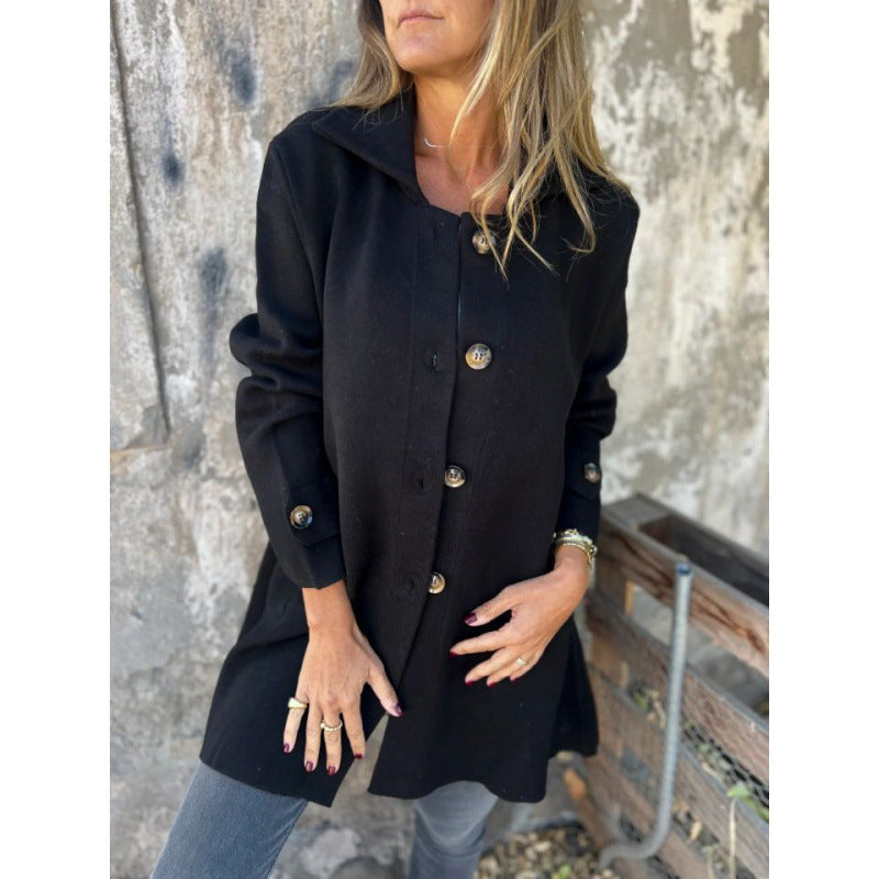 Women's lightweight flared knitted coat with button placket and stand-up collar Mune Fashion