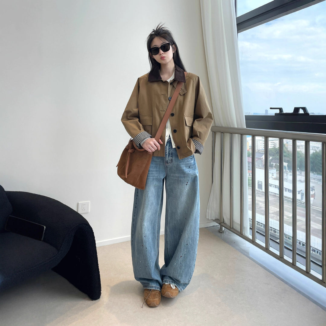 Women's short jacket in worker style with cord collar and patch pockets Mune Fashion