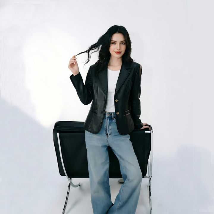 Women's Leather Jacket Mune Fashion